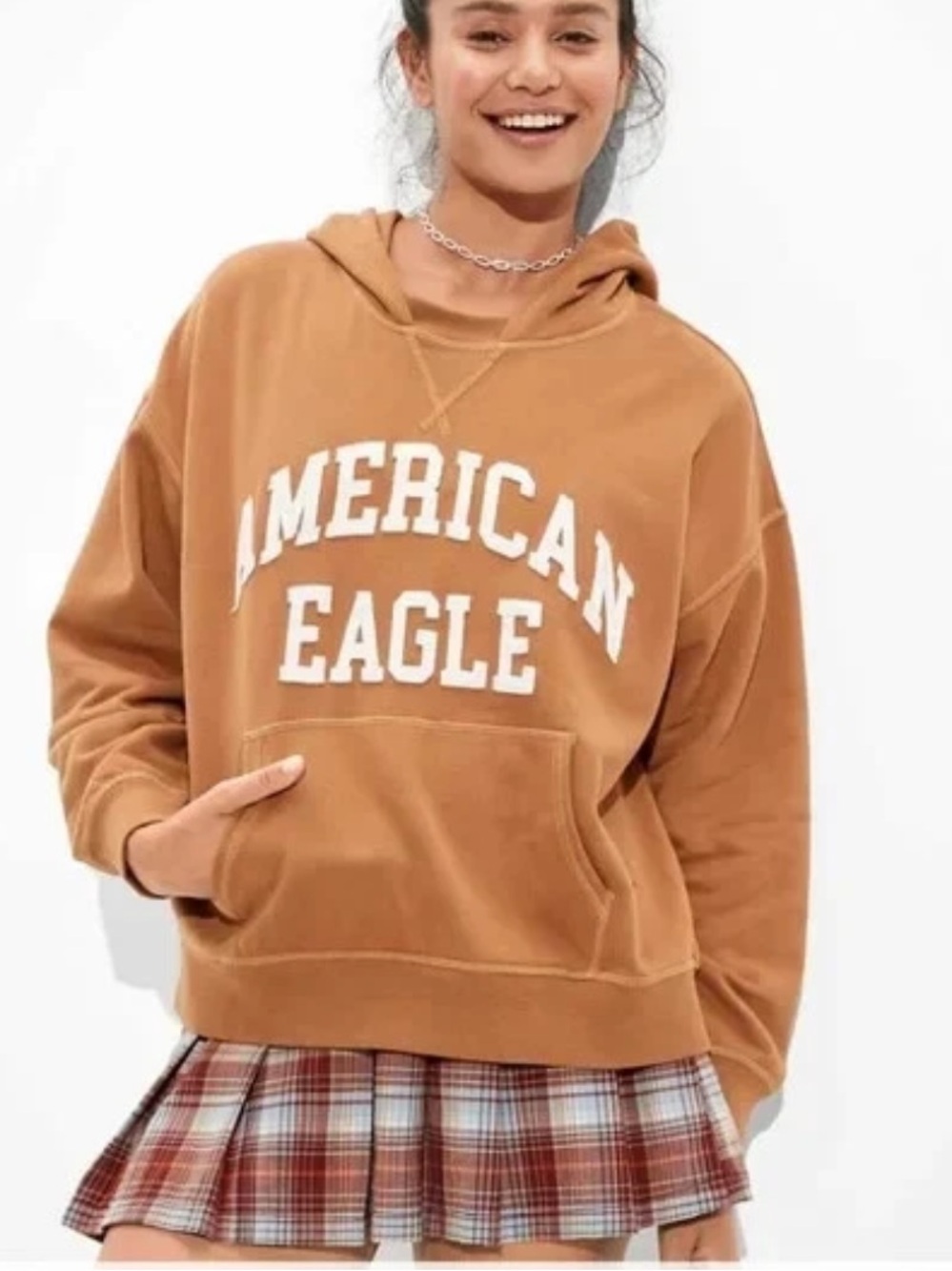 American Eagle Light Brown Soft Fleece Oversized Hoodie Size Large